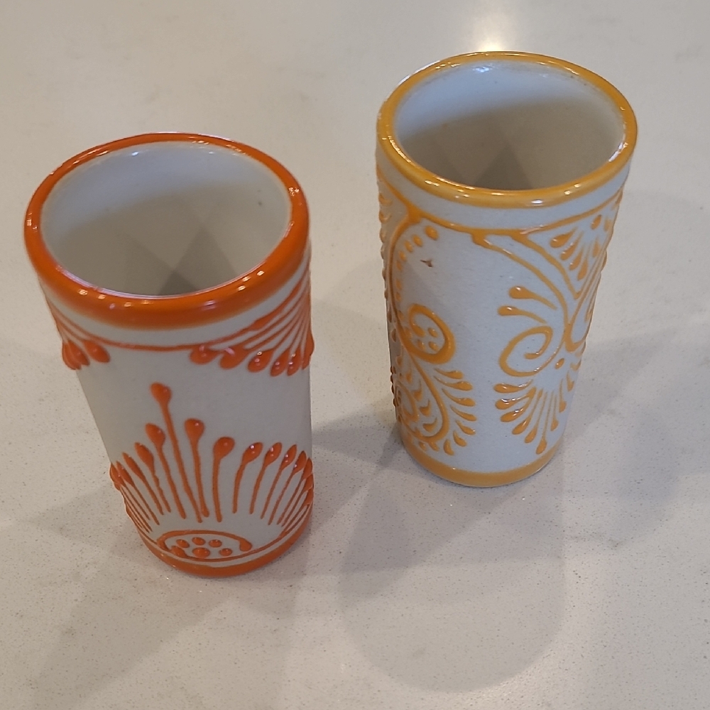 Handcrafted Talavera Ceramic Vases/ Shot Glasses - Orange and Yellow Accents